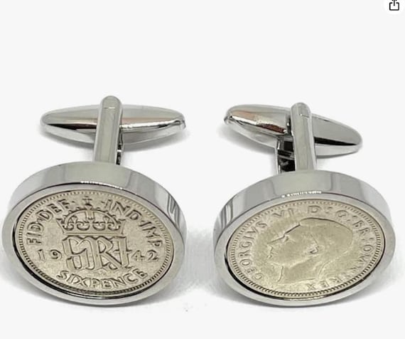 1942 Sixpence 3d 83rd birthday Cufflinks - Original 1942 Sixpence coin cufflinks for a 83rd birthday Thinking Of You SLV
