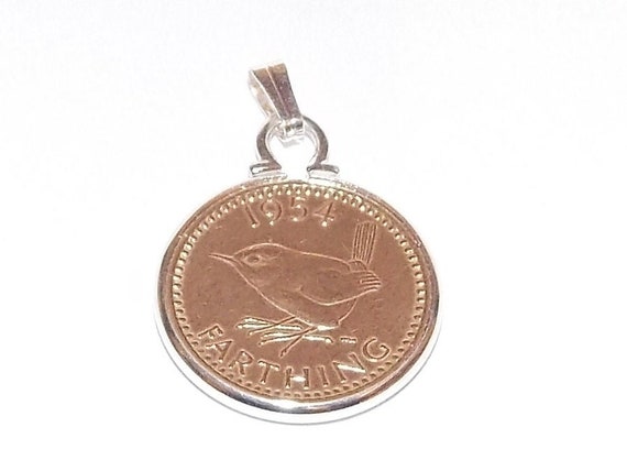 1956 69th Birthday Anniversary Farthing coin in a Silver Plated Pendant mount plus Sterling Silver Chain, 69th birthday , 69th from 1956