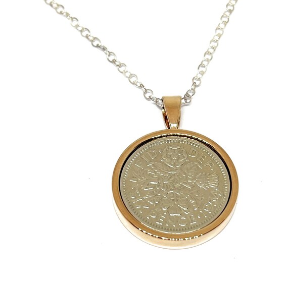 1954 Sixpence Pendant: 71st Birthday Gift, Sterling Silver Chain, Rose Gold Plated