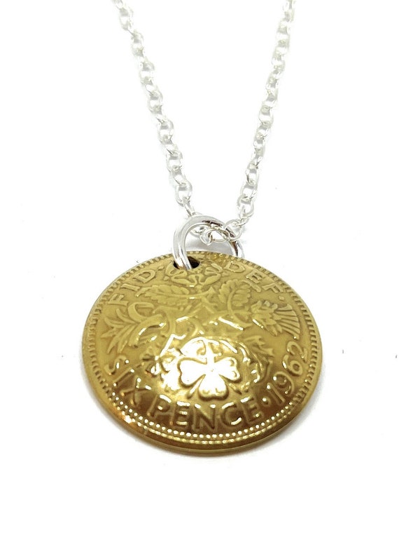 1962 Domed Gold Plated Sixpence Pendant 63rd birthday.  Original sixpence coins gift 1962 63rd Thinking Of You,  Special Friend, Mum, Dad