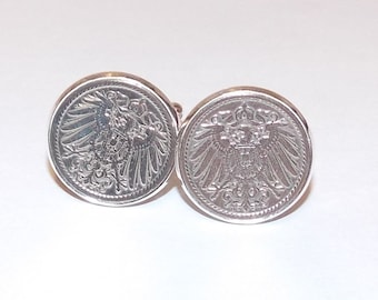 Abotoaduras de moedas do Império Alemão: Águia do Reichsadler banhada a prata