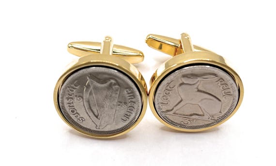 1928 Irish Threepence 3d Cufflinks 97th birthday.  Original Irish Threepence coins Great gift from 1928 97th Thinking Of You GLD