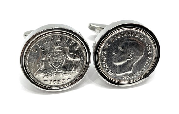 1952 Australian Sixpence 6d 73rd birthday Cufflinks - Australian Sixpence Cufflinks Hand Made 73rd Birthday, 73rd Dad, 73rd Brother HT SLV