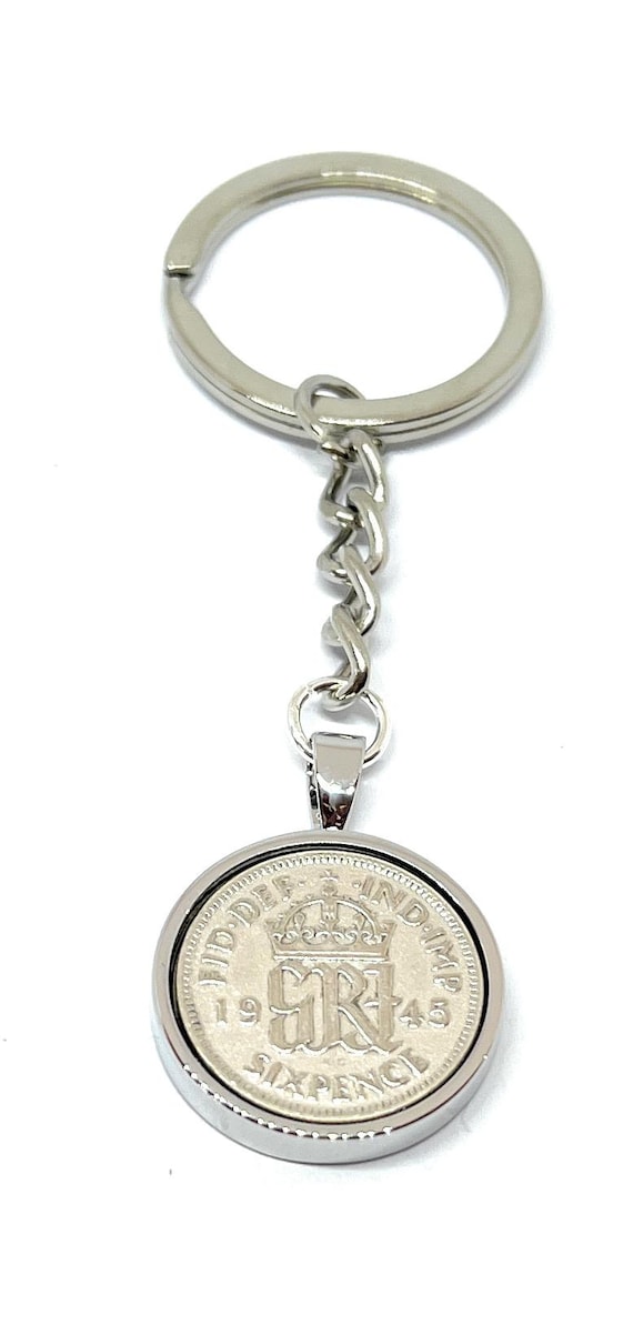 1945 80th Birthday Keyring-Sixpence Keyring- Mum, Dad, Brother, Sister- 80th Birthday-Coin Keyring, Sixpence Coin, 80th Anniversary, 6d SLV