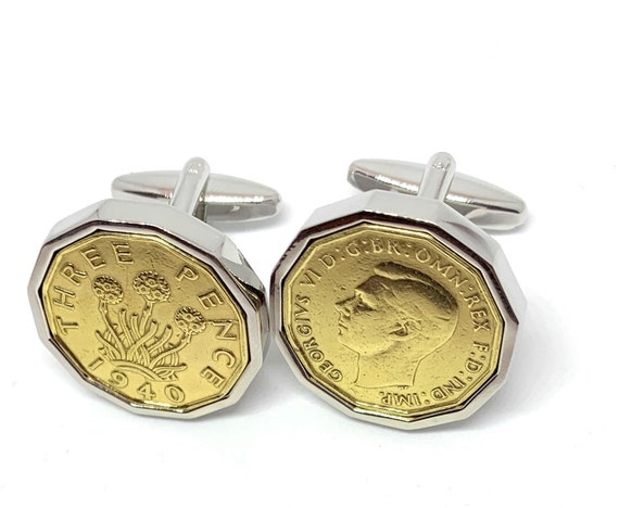 1940 Threepence 3d 85th birthday Cufflinks - Original 1940 threepence coin cufflinks Thinking Of You,  Special Friend, Mum, Dad, Loved One