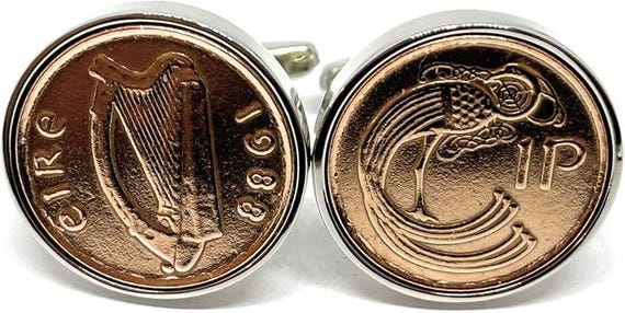 1988 38th Birthday gift Irish Penny for Luck cufflinks: Silver, Gold or RoseGold Plated