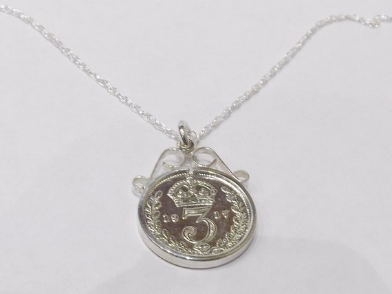 1917 105th Birthday / Anniversary 3D Threepence coin pendant plus 18inch SS chain 105th birthday, 105th birthday gift, 105th gift, 1917, Mum