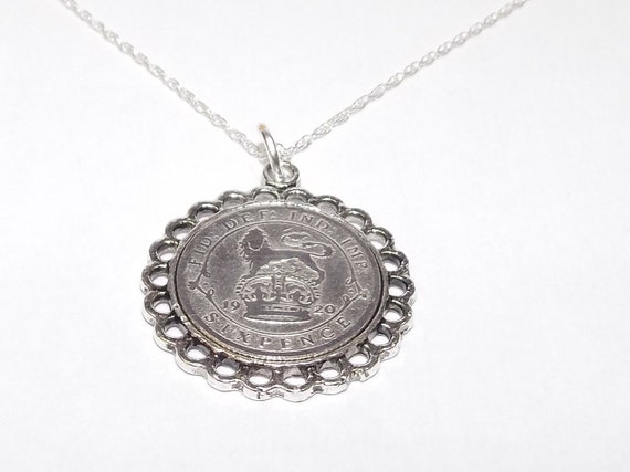 Fine 1920 104th Birthday / Anniversary sixpence coin pendant plus 18inch SS chain gift 104th birthday gift for her, Thinking Of You, Mum Dad