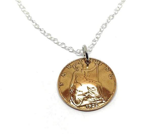 Domed Pendant 1932 Farthing 93rd Birthday plus a Sterling Silver 18in Chain 1932 93rd birthday gift, 93rd gift, 1932 gift, ladies gift