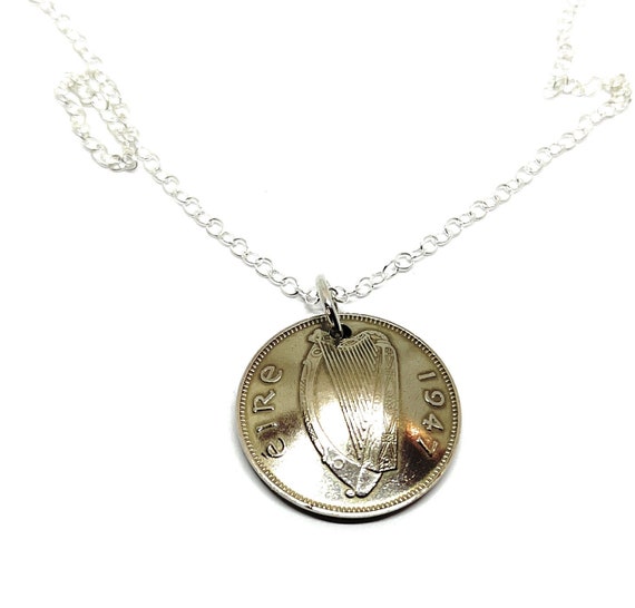 1947 Irish Sixpence Domed pendant 77th birthday.  Original sixpence coins Great gift from 1947 77th birthday gift Mothers day gift