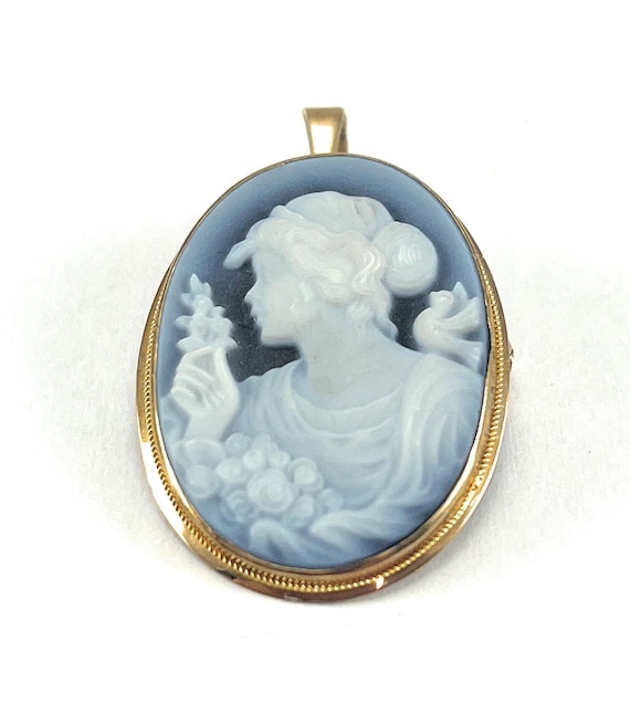 Antique 9ct Gold Carved Agate Cameo Pendant / Brooch 2.5cm X 2.2 (18) Girl