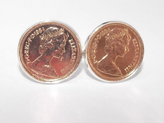 1984 40th Birthday / Anniversary 1 pence coin cufflinks - One pence cufflinks from 1984 for a 40th birthday present Thinking Of You, Mum Dad