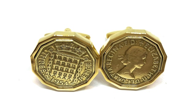 1954 Threepence 3d 70th birthday Cufflinks - Original 1954 threepence coin cufflinks 70th Thinking Of You,  Special Friend, Dad 70th GLD