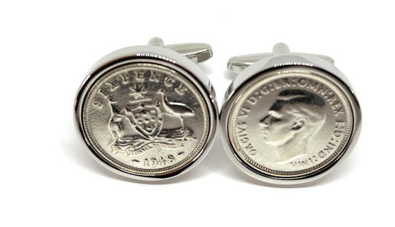 Premium 1948 Austrlian sixpence 77th Birthday Cufflinks 77th birthday gift for Him, Thinking Of You, Dad, Brother, uncle Fathers day gift