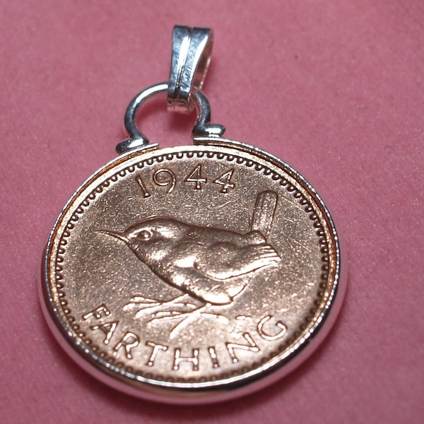 1947 77th Birthday Anniversary Farthing coin in a Silver Plated Pendant mount plus 18 Inch SS Chain, 77th Anniversary gift, 77th birthday