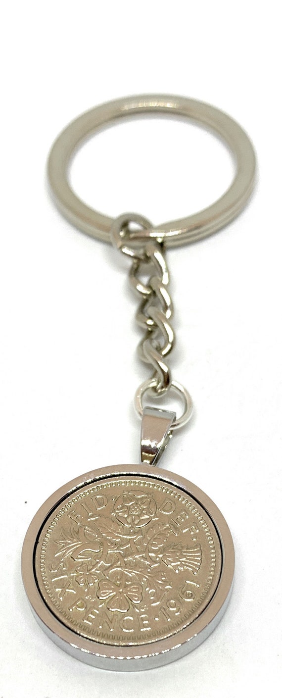 1953 71st Birthday Keyring-Sixpence Keyring- Mum, Dad, Brother, Sister- 71st Birthday-Coin Keyring, Sixpence Coin, 71st Anniversary, 6d