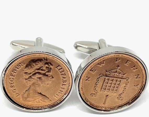 1975 50th Birthday gift for Dad One pence cufflinks from 1975 for a 50th birthday present Brother Uncle Bestman Groomsman