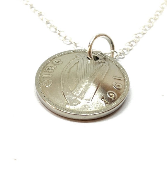 1963 Domed Irish Threepence Pendant 61st birthday.  Original coins Great gift from 1963 61st Mothers day gift for her,  Thinking Of You