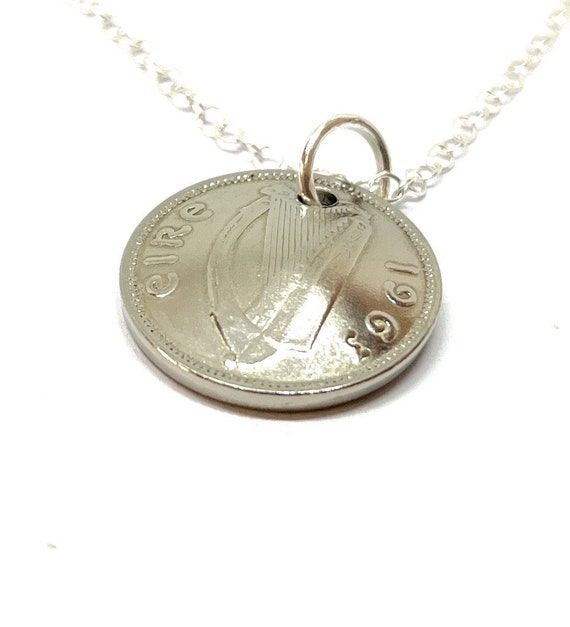 1963 Domed Irish Threepence Pendant 62nd birthday.  Original coins Great gift from 1963 62nd Mothers day gift for her,  Thinking Of You