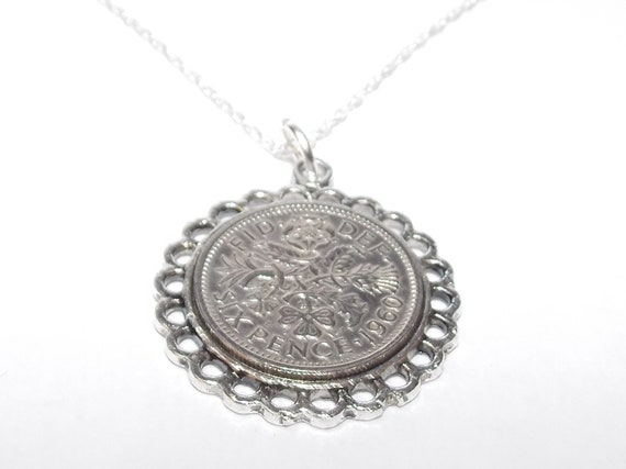 Fine Pendant 1960 Lucky sixpence 65th Birthday plus a Sterling Silver 18in Chain 65th birthday gift for her Thinking Of You,  Special Friend