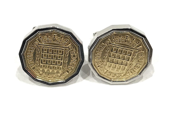 1959 Threepence 3d 66th birthday Cufflinks - Original 1959 threepence coin cufflinks, 66th Mens Gift, Fathers Day Gift - color silver