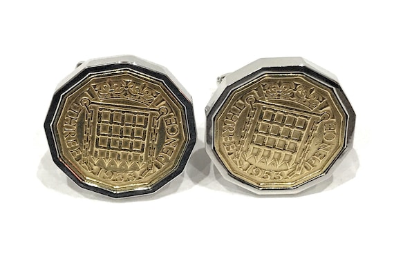 1960 Threepence 3d 64th birthday Cufflinks - Original 1960 threepence coin cufflinks, 64th Mens Gift, Fathers Day Gift - color silver