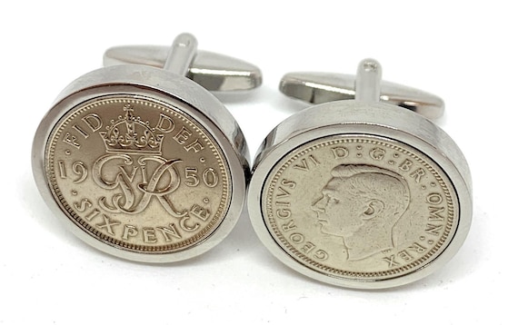 1950 Sixpence 6d 75th birthday Cufflinks - Original 1950 British Sixpence coin cufflinks 75th Thinking Of You,  Fathers Day, Mum, Dad