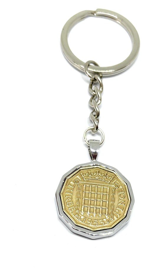 1953 71st Birthday Keyring-Threepence Keyring- Mum, Dad, Brother, Sister- 71st Birthday-Coin Keyring, Sixp Threepence Coin, 71st Anniversary