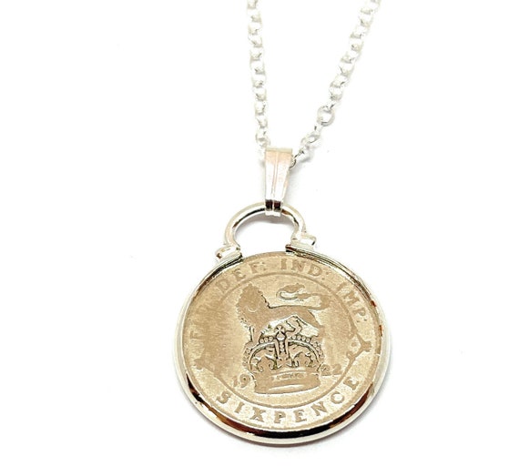 Cinch Pendant 1922 Lucky sixpence 102nd Birthday plus a Sterling Silver 18in Chain 102nd birthday gift for her Thinking Of You, Mum Dad