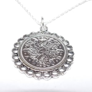 1930 Sixpence Pendant: 95th Birthday Gift, Sterling Silver Chain
