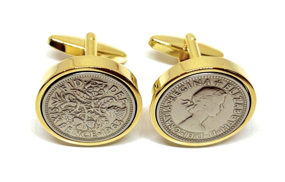 Premium 1963 Sixpence Cufflinks for a 61st birthday.  Original British sixpences inset in Gold  Plated Cufflinks backs