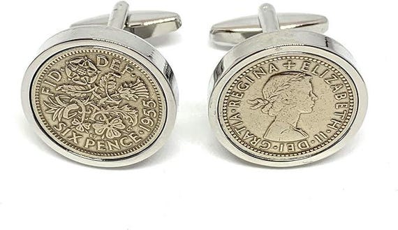 1955 Sixpence Wedding Cufflinks – Lucky Groom Gift – Vintage British Coin Jewelry – Groomsmen Accessory – Something Old for Him
