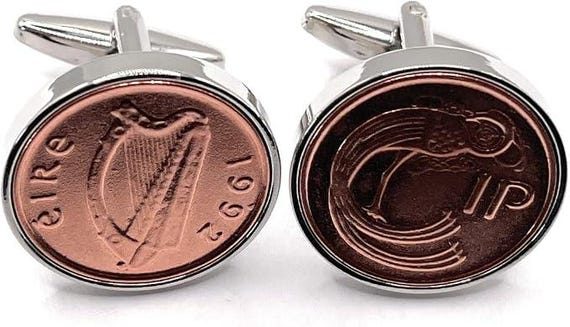 1992 34th Birthday gift Irish Penny for Luck cufflinks: Silver, Gold or RoseGold Plated