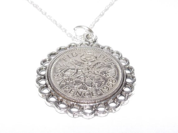 Fine Pendant 1959 Lucky sixpence 65th Birthday + Sterling Silver 22in Chain, 65th gift idea, Mothers day gift, gift for mum, gift for mom