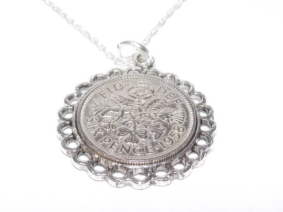Fine Pendant 1959 Lucky sixpence 66th Birthday + Sterling Silver 22in Chain, 66th gift idea, Mothers day gift, gift for mum, gift for mom