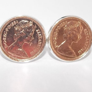 1989 36th Birthday / Anniversary 1 pence coin cufflinks - One pence cufflinks from 1989 for a 36th birthday present Thinking Of You, Mum Dad