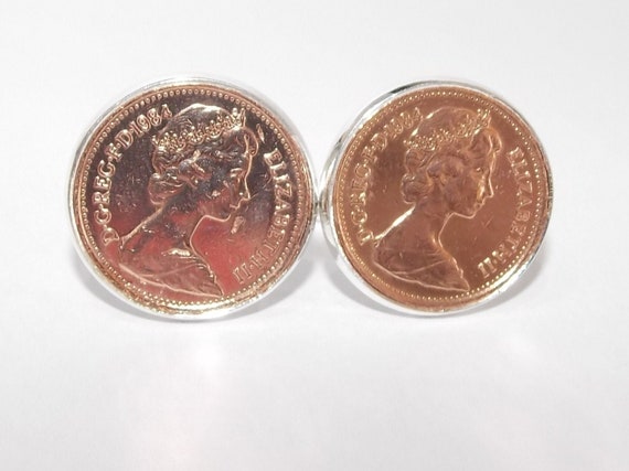 1989 35th Birthday / Anniversary 1 pence coin cufflinks - One pence cufflinks from 1989 for a 35th birthday present Thinking Of You, Mum Dad