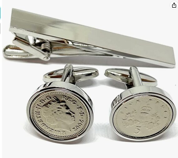 Premium HT 2002 23rd wedding Anniversary 25 year birthday Coin cufflinks Tie Clip Set