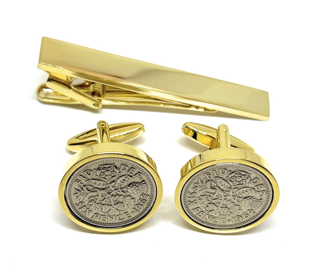 Gemelos De Seis Peniques De 1962, Regalo Para El 64.º Cumpleaños: Monturas Chapadas En Oro - México