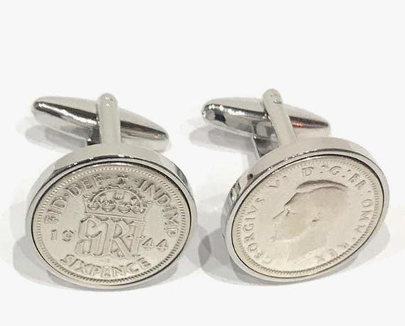 81st Birthday 1944 Gift Sixpence Coin Cufflinks HT- Silver Plated Cufflink Backs- 81st Anniversary gift -1944 Mens Gift, Thinking Of You