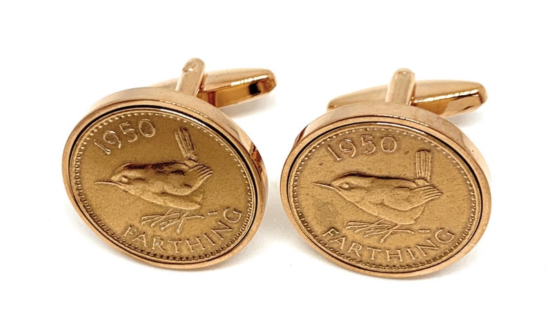 Luxury 1951 Farthing Cufflinks for a 70th birthday Original british Farthings inset in Gold Plated French Cufflinks backs 70th RG Mum Dad