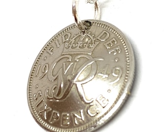 Pendentif bombé 1949 Lucky sixpence 75e anniversaire plus une chaîne en argent sterling 18 pouces cadeau de 75e anniversaire pour elle qui pense à toi, maman papa