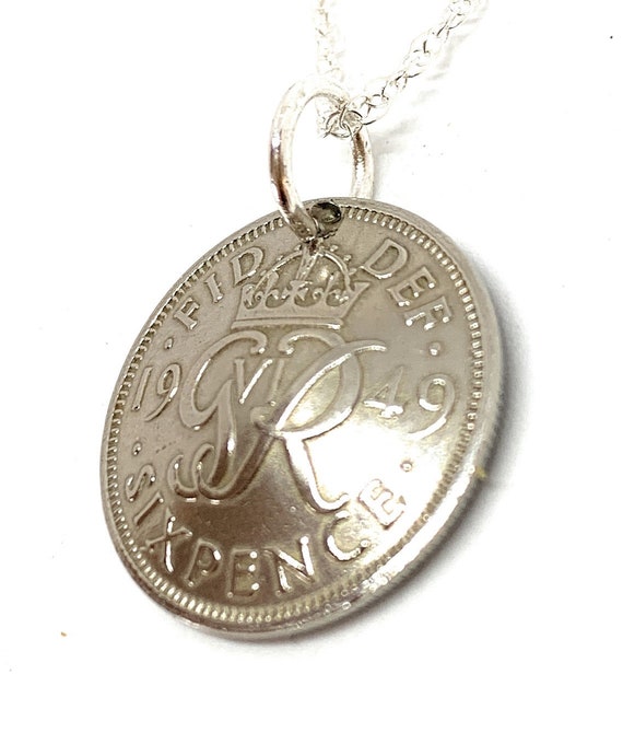 Domed Pendant 1949 Lucky sixpence 75th Birthday plus a Sterling Silver 18in Chain 75th birthday gift for her Thinking Of You, Mum Dad