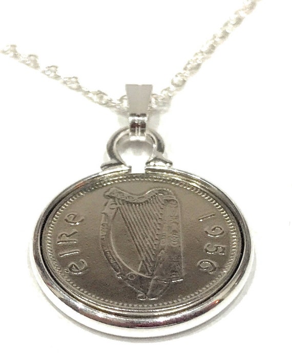 1956 68th Birthday / Anniversary Irish Threepence coin pendant plus 18inch SS chain gift, 68th birthday from 1956, 1956, 68th, coin pendant