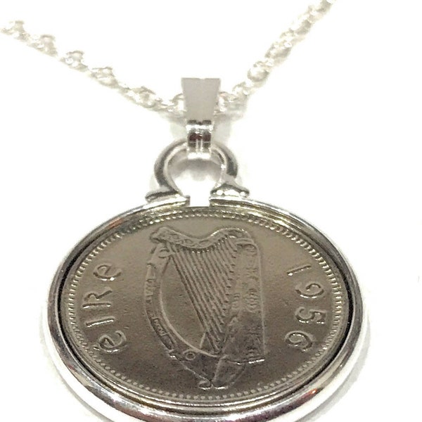 1956 68th Birthday / Anniversary Irish Sixpence coin pendant plus 18inch SS chain gift, 68th birthday from 1956, 1956, 68th, coin pendant