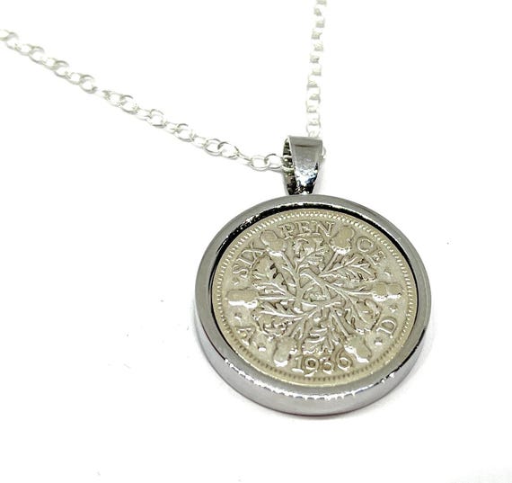 1936 89th birthday gift for mum lucky sixpence Pendant, gift for Mom, 1936 birthday, Auntie, Mother, Sterling Silver Chain