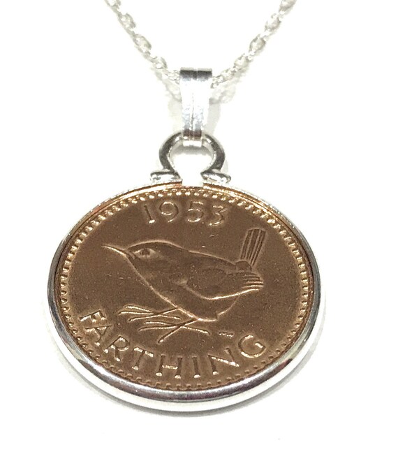 1953 72nd Birthday / Anniversary Farthing coin pendant plus 18inch SS chain gift 72nd birthday gift for her