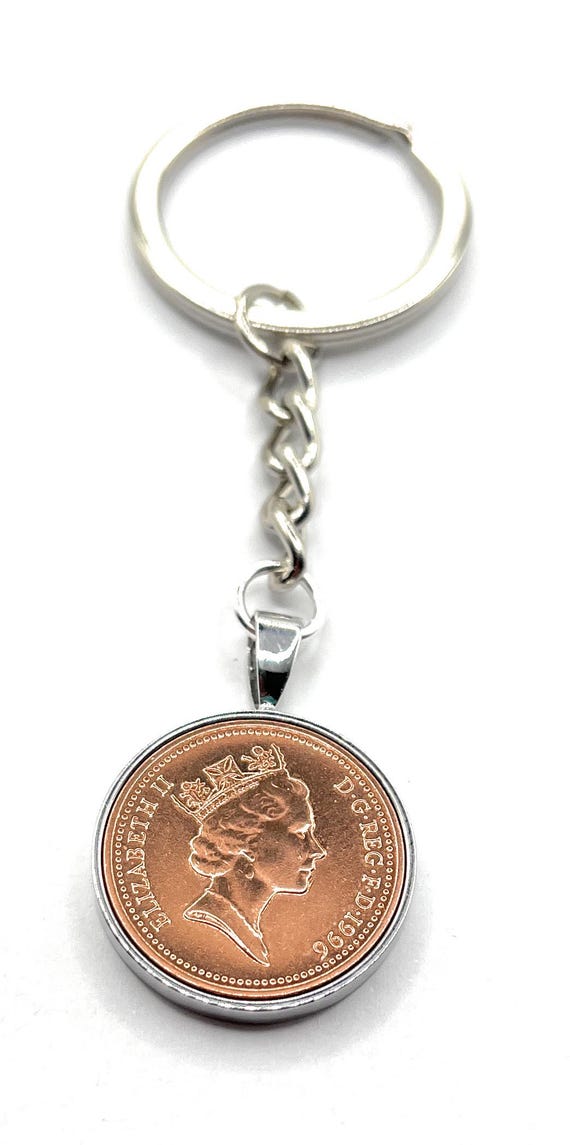 29th Birthday gift 1996 Wedding Anniversary Coin Keyring: Silver, Gold or RoseGold Plated backs