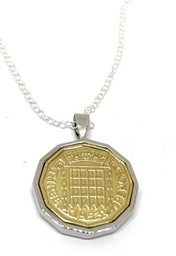 1953 Threepence Coin Pendant: 72nd Birthday Gift, Sterling Silver Chain