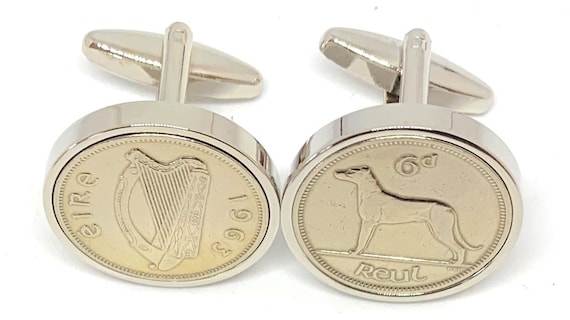 1963 Irish coin cufflinks- Great gift idea. Genuine Irish 6d Sixpence coin cufflink 1963 Thinking Of You,  Special Friend, Mum, Dad